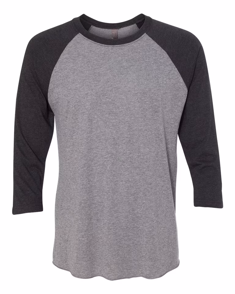 Unisex Triblend 3/4-Sleeve Raglan in Vintage Black Sleeves/ Premium Heather Body — front