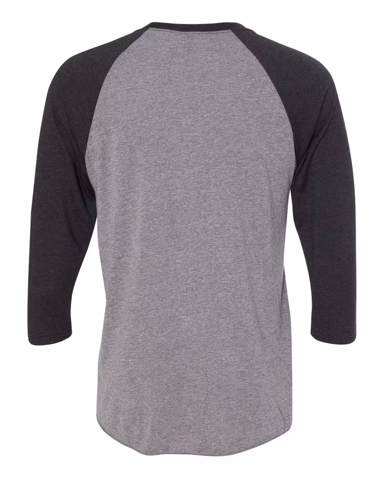 Unisex Triblend 3/4-Sleeve Raglan in Vintage Black Sleeves/ Premium Heather Body — back