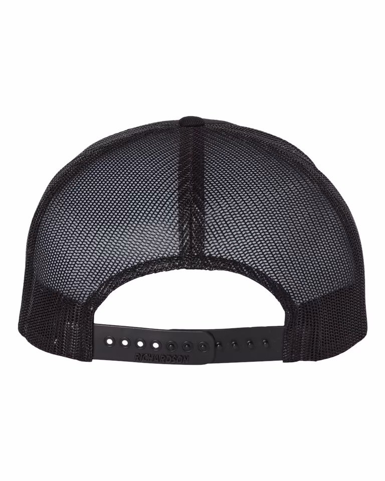 Wool Blend Flat Bill Trucker in Black / Black — back
