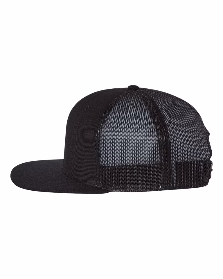 Wool Blend Flat Bill Trucker in Black / Black — directside