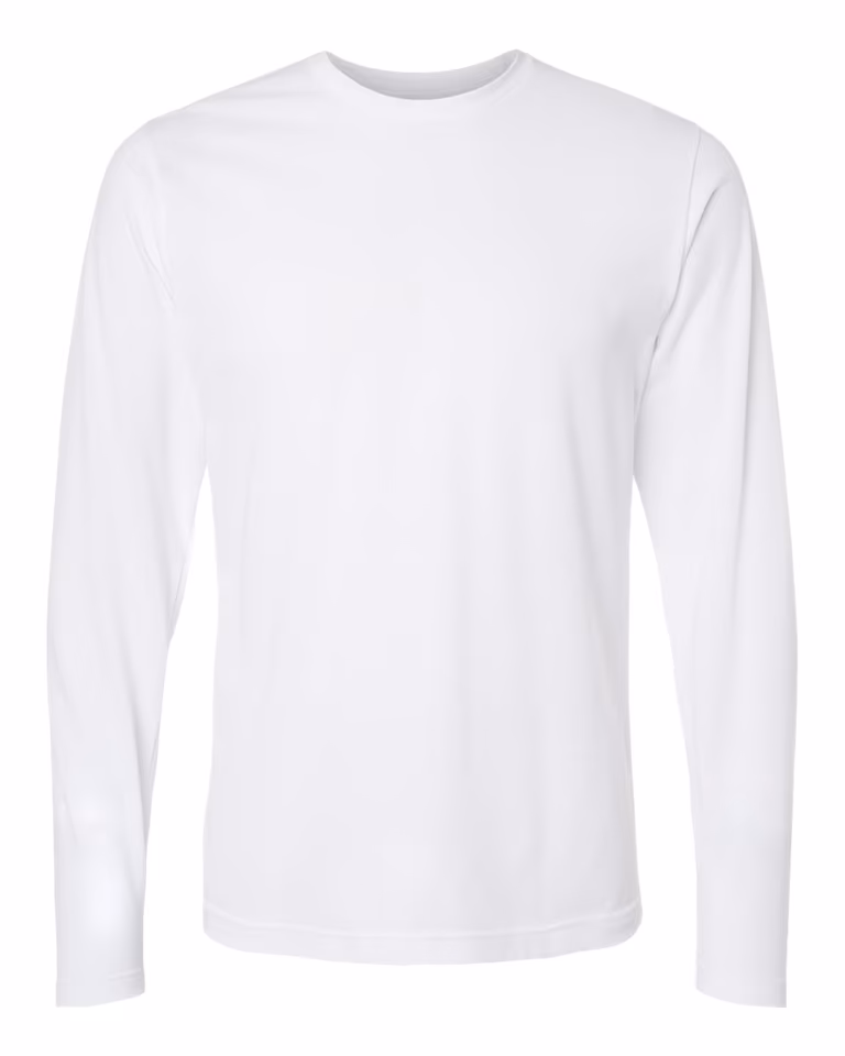 Unisex Poly-Rich Long Sleeve Tee in White — front
