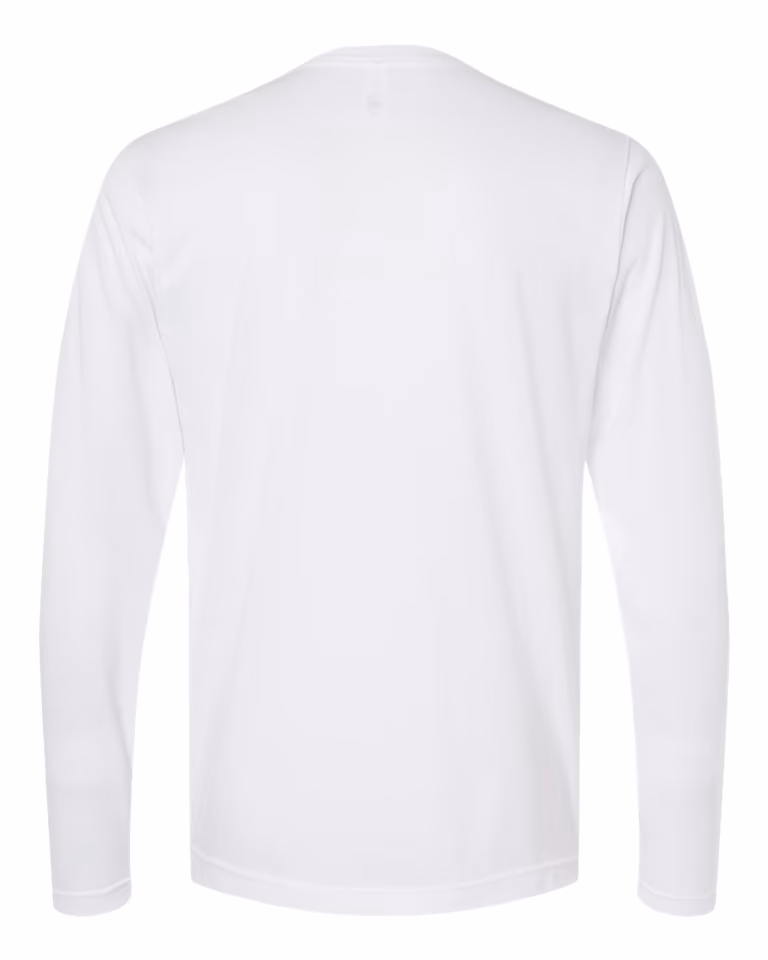 Unisex Poly-Rich Long Sleeve Tee in White — back