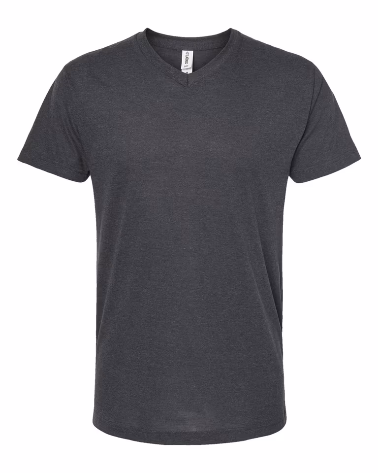 Unisex Poly-Rich V-Neck Tee in Heather Charcoal — front