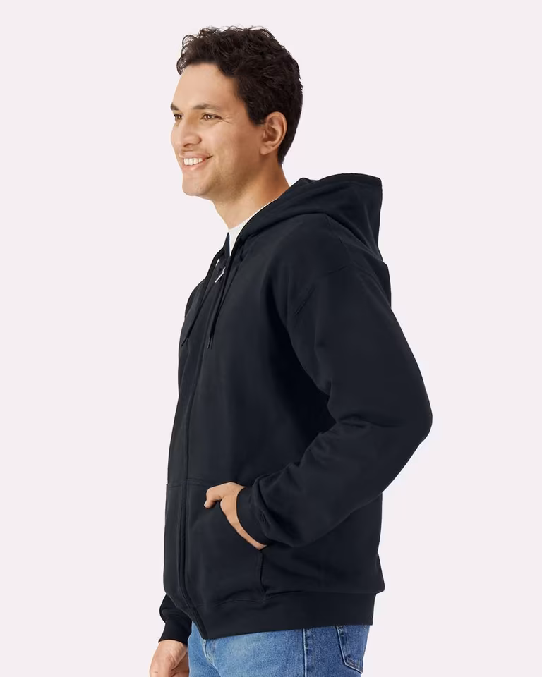 Unisex Softstyle® Midweight Full-Zip Hooded Sweatshirt — Black