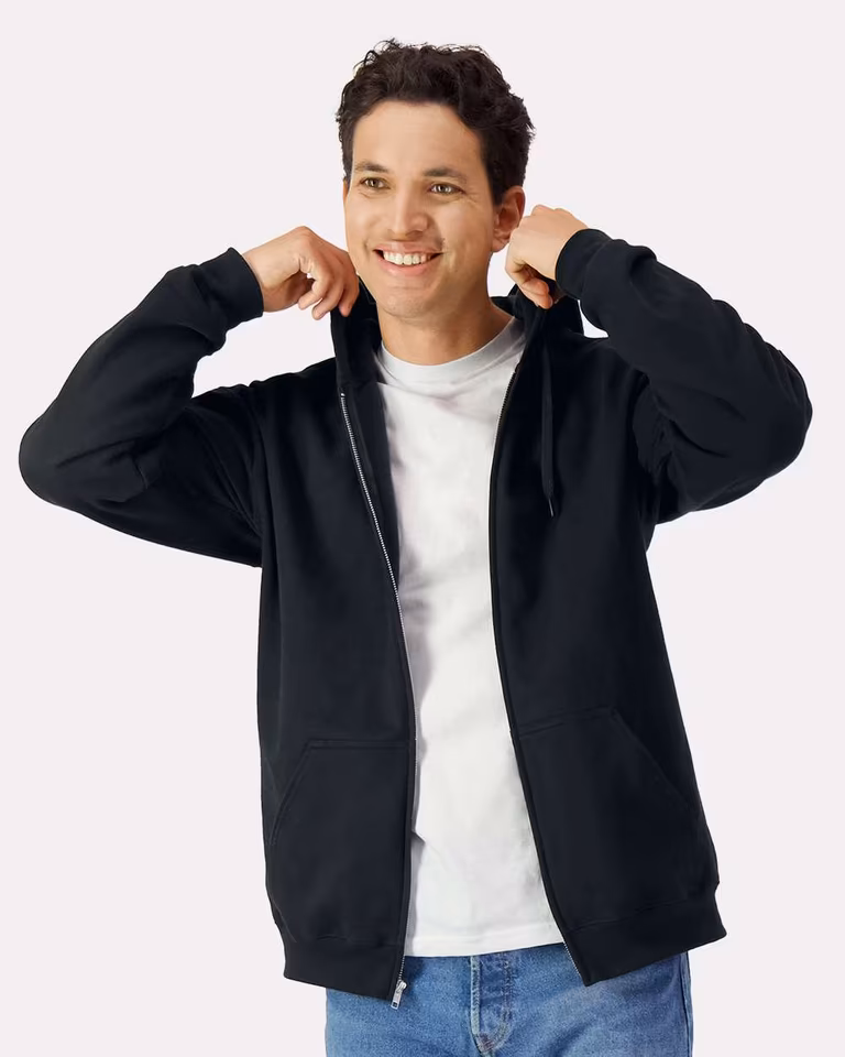 Unisex Softstyle® Midweight Full-Zip Hooded Sweatshirt — Black