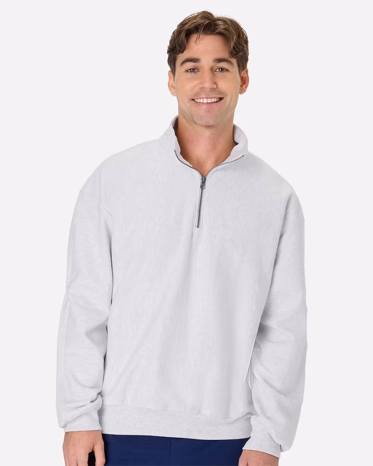 Unisex Beefy® Sweats Premium Heavyweight Quarter-Zip Sweatshirt — Ash