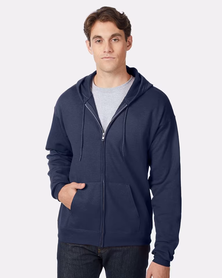 Unisex EcoSmart® Full-Zip Hooded Sweatshirt — Navy