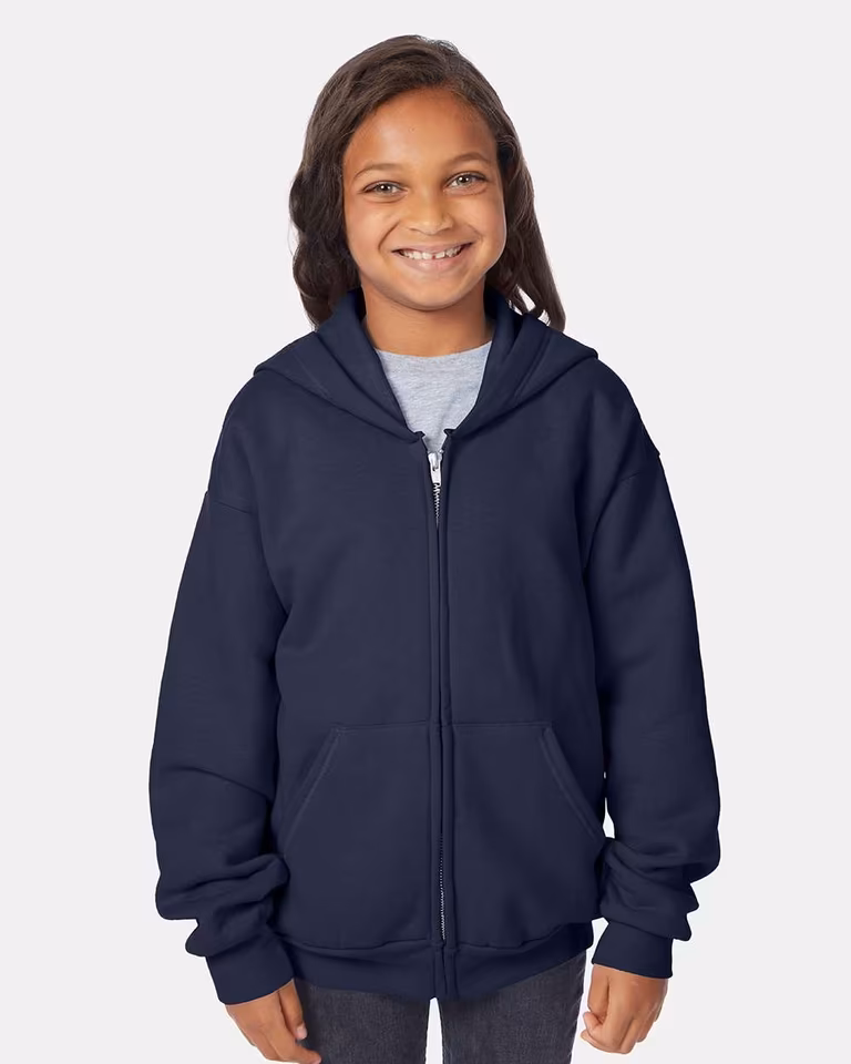 Youth EcoSmart® Full-Zip Hooded Sweatshirt — Navy