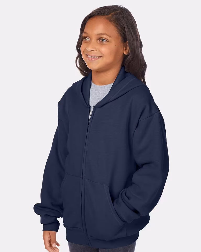 Youth EcoSmart® Full-Zip Hooded Sweatshirt — Navy