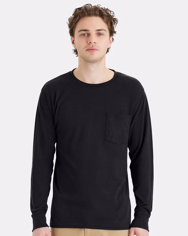 Unisex Workwear Long Sleeve Pocket T-Shirt — Black