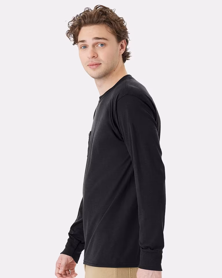 Unisex Workwear Long Sleeve Pocket T-Shirt — Black