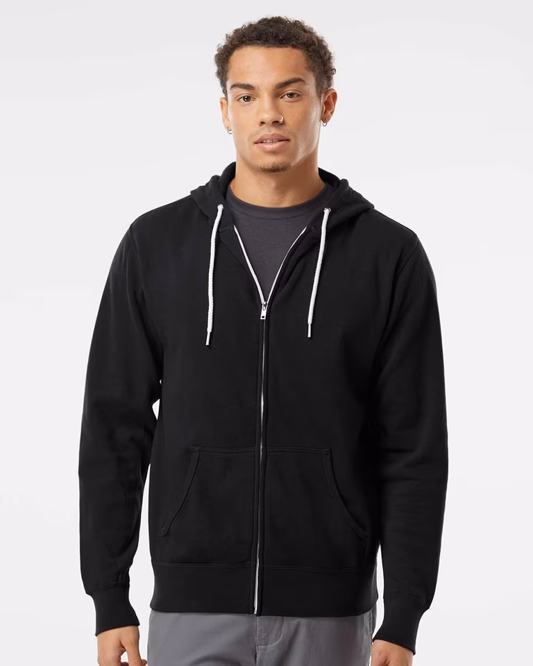 Unisex Lightweight Full-Zip Hooded Sweatshirt — Black