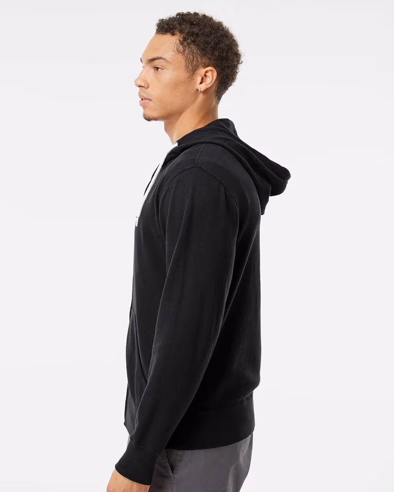 Unisex Lightweight Full-Zip Hooded Sweatshirt — Black