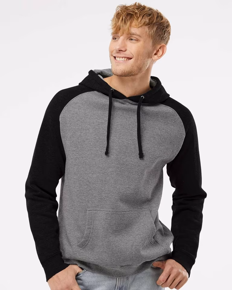 Unisex Raglan Hooded Sweatshirt — Gunmetal Heather / Black