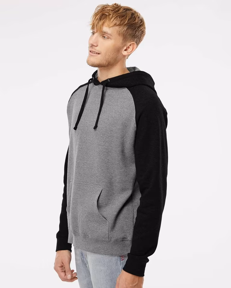 Unisex Raglan Hooded Sweatshirt — Gunmetal Heather / Black