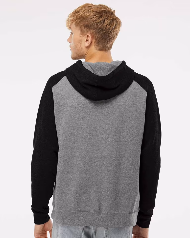 Unisex Raglan Hooded Sweatshirt — Gunmetal Heather / Black