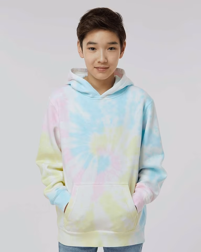 Youth Midweight Tie-Dyed Hooded Sweatshirt — Tie Dye Sunset Swirl
