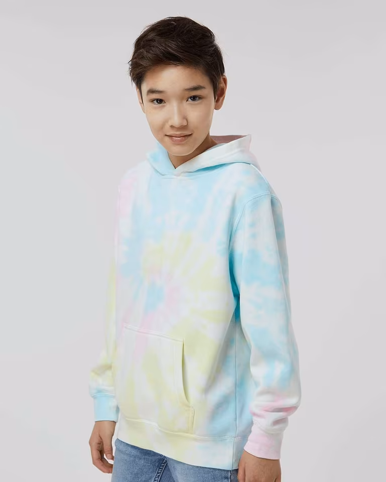 Youth Midweight Tie-Dyed Hooded Sweatshirt — Tie Dye Sunset Swirl