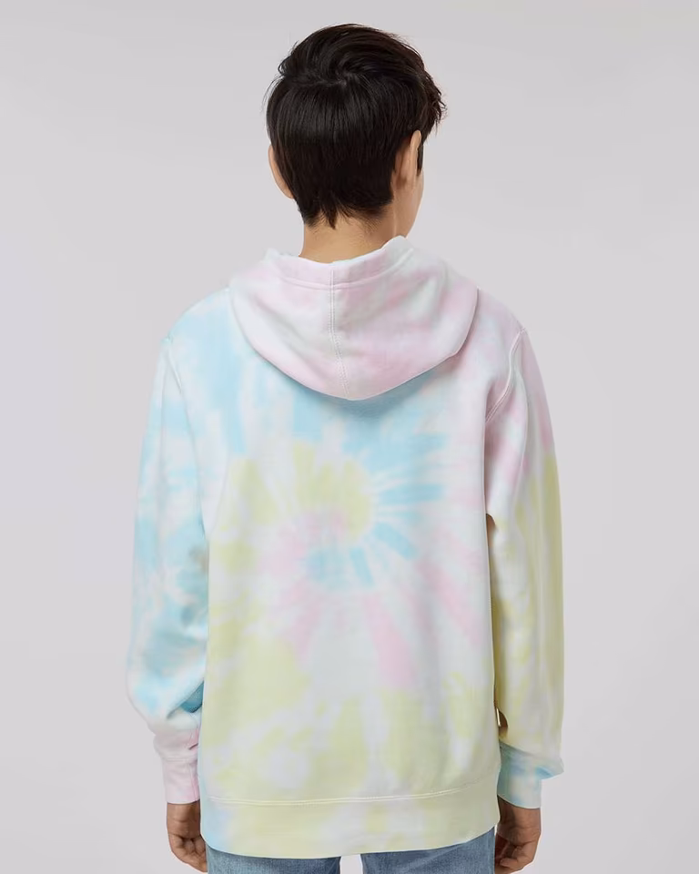 Youth Midweight Tie-Dyed Hooded Sweatshirt — Tie Dye Sunset Swirl