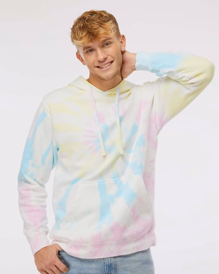Unisex Midweight Tie-Dyed Hooded Sweatshirt — Tie Dye Sunset Swirl
