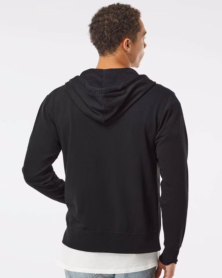 Unisex Heathered French Terry Full-Zip Hooded Sweatshirt — Black