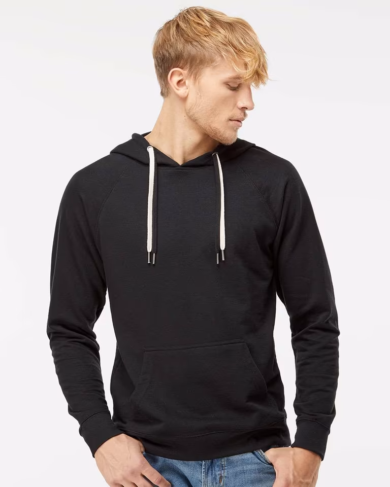 Unisex Icon Lightweight Loopback Terry Hooded Sweatshirt — Black