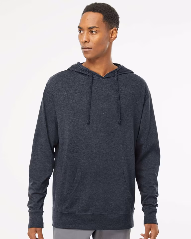 Unisex Lightweight Hooded Pullover T-Shirt — Classic Navy Heather