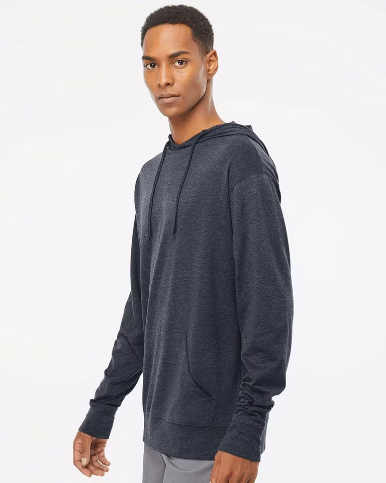 Unisex Lightweight Hooded Pullover T-Shirt — Classic Navy Heather