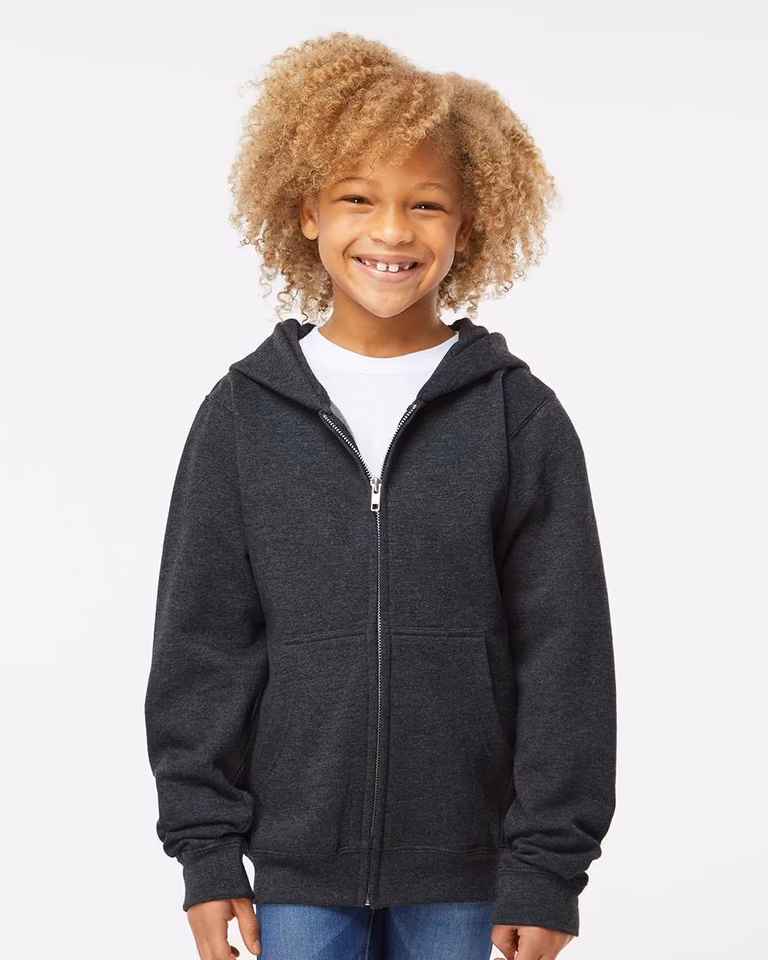 Youth Midweight Full-Zip Hooded Sweatshirt — Charcoal Heather