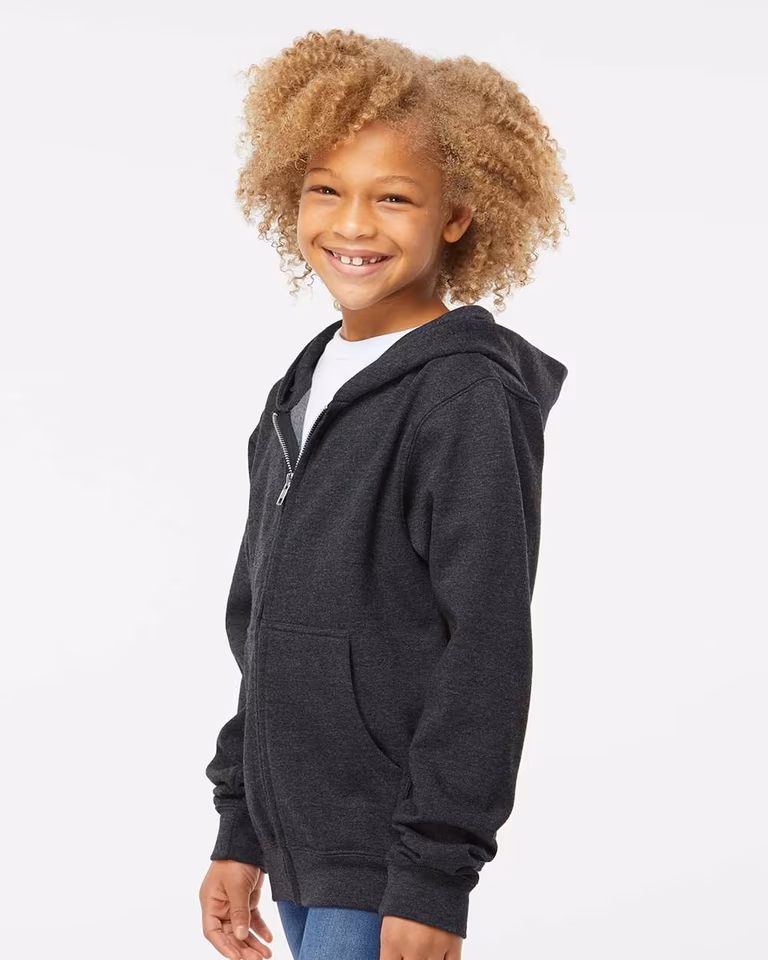 Youth Midweight Full-Zip Hooded Sweatshirt — Charcoal Heather