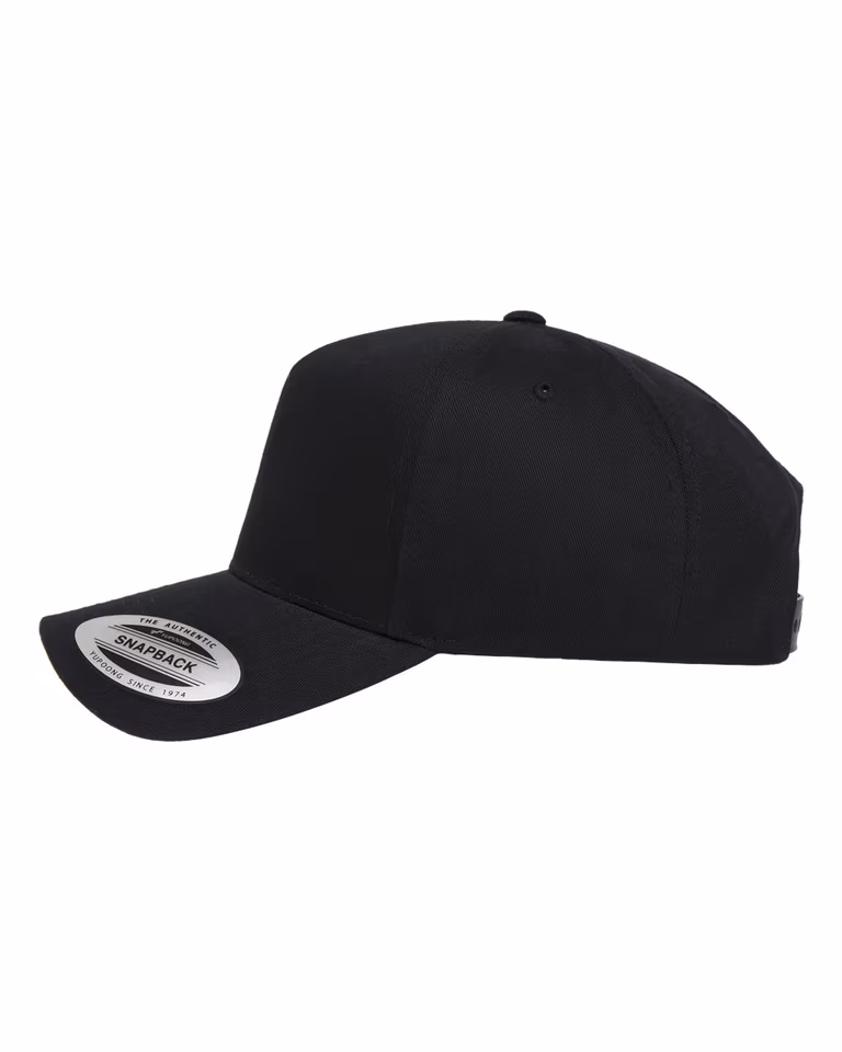 Retro Cotton Blend Trucker Snapback Cap in Black — directside