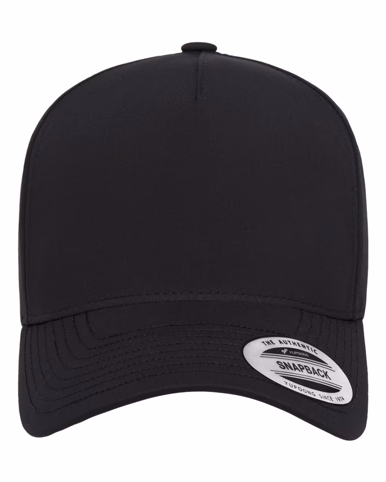 5-Panel Snapback with Perforated Cap in Black — front
