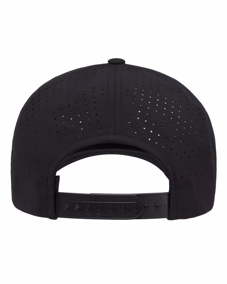 5-Panel Snapback with Perforated Cap in Black — back
