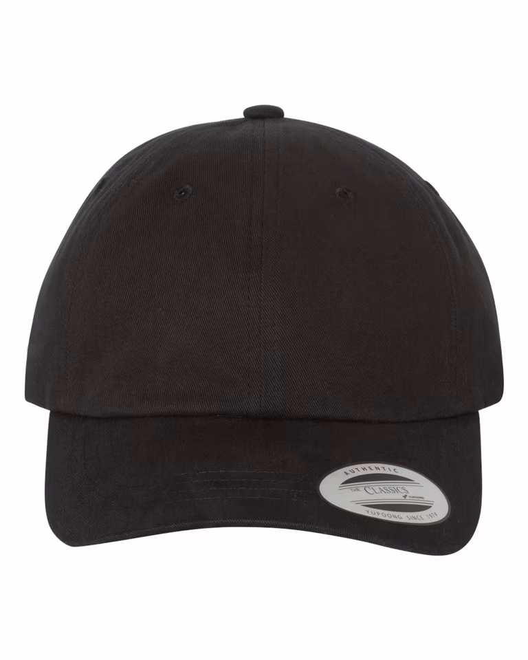 Unisex Peached Cotton Twill Dad Cap in Black — front