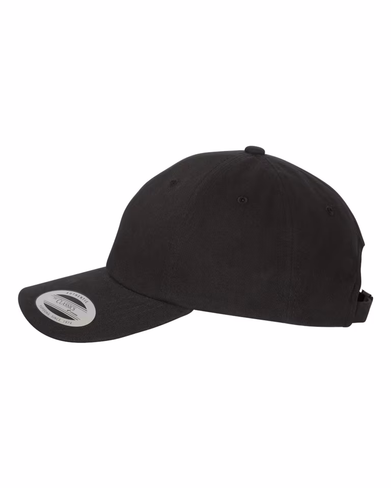 Unisex Peached Cotton Twill Dad Cap in Black — directside