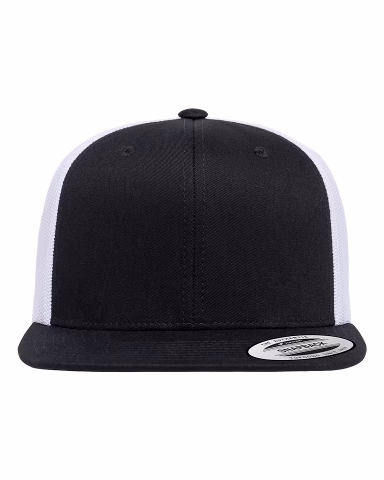 Retro High Profile Trucker Cap in Black / White — front