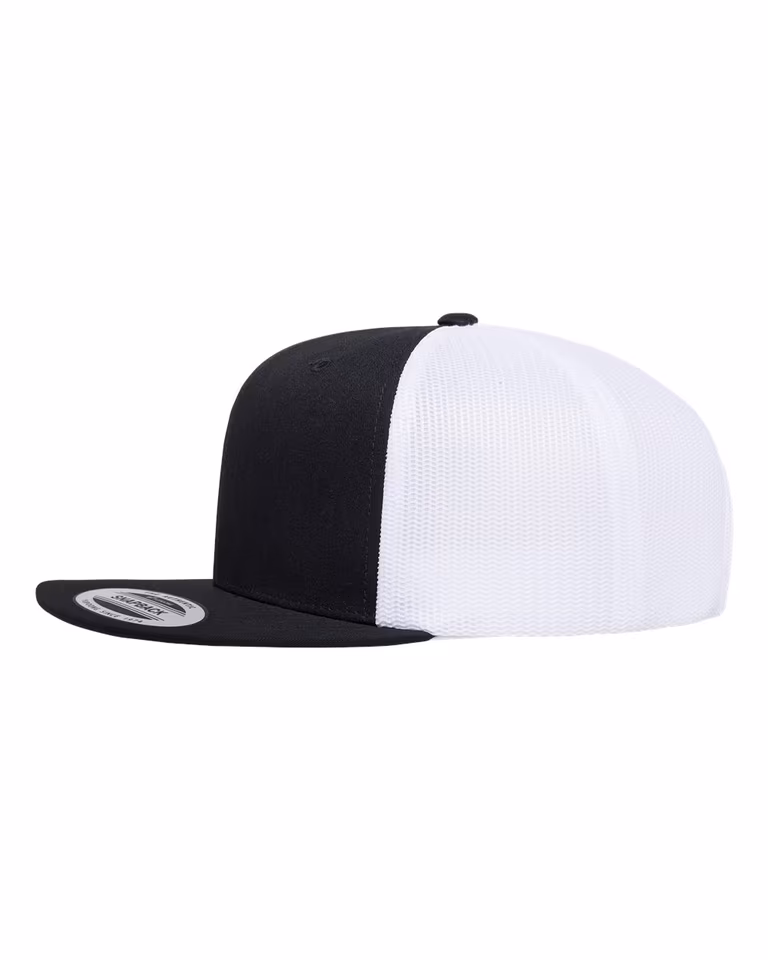 Retro High Profile Trucker Cap in Black / White — directside