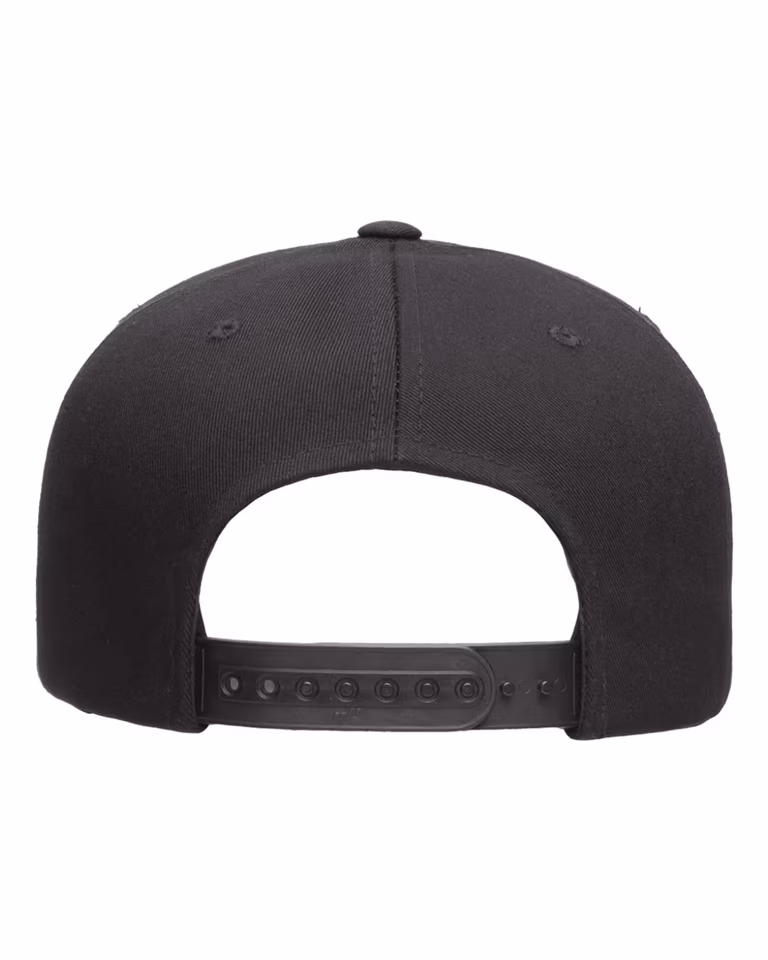 Unisex 5-Panel Cotton Twill Snapback Cap in Black — back