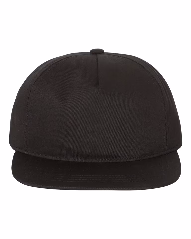 Unisex Unstructured 5-Panel Snapback Cap in Black — front
