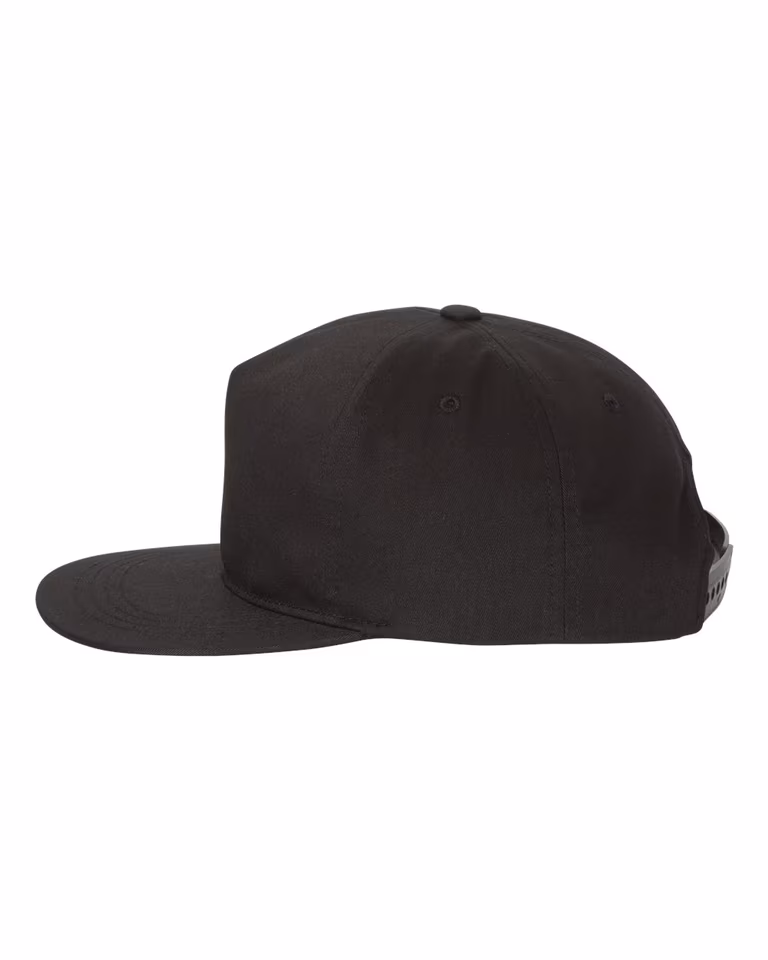 Unisex Unstructured 5-Panel Snapback Cap in Black — directside