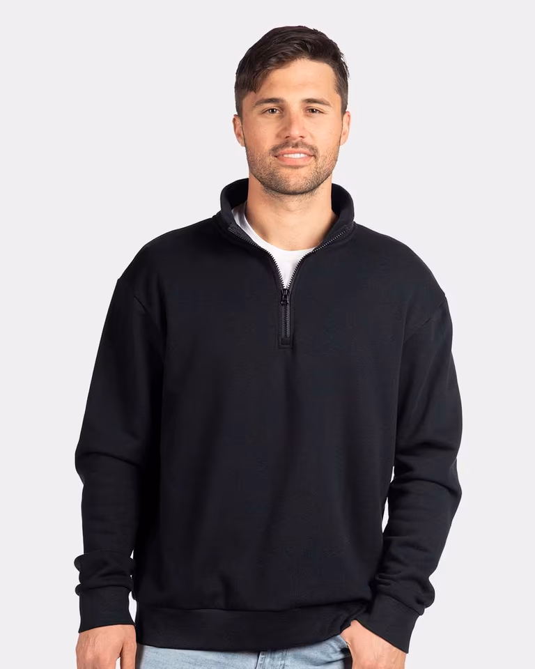 Unisex Fleece Quarter-Zip Pullover — Black