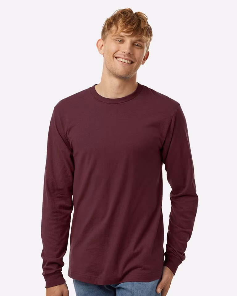 Unisex Fine Jersey Long Sleeve T-Shirt — Burgundy