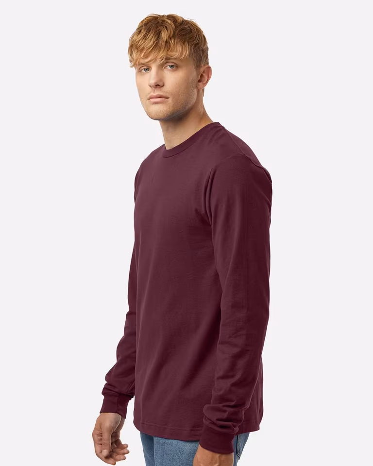 Unisex Fine Jersey Long Sleeve T-Shirt — Burgundy