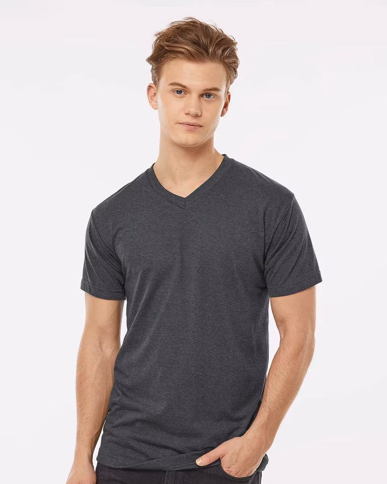 Men's Poly-Rich V-Neck T-Shirt — Heather Charcoal