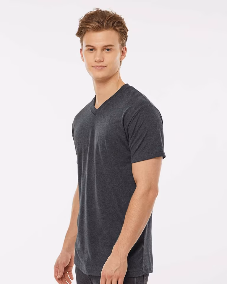 Men's Poly-Rich V-Neck T-Shirt — Heather Charcoal