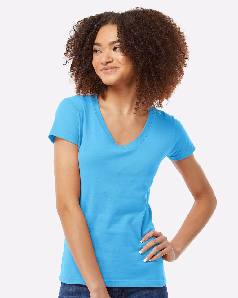 Women's Fine Jersey V-Neck T-Shirt — Aqua