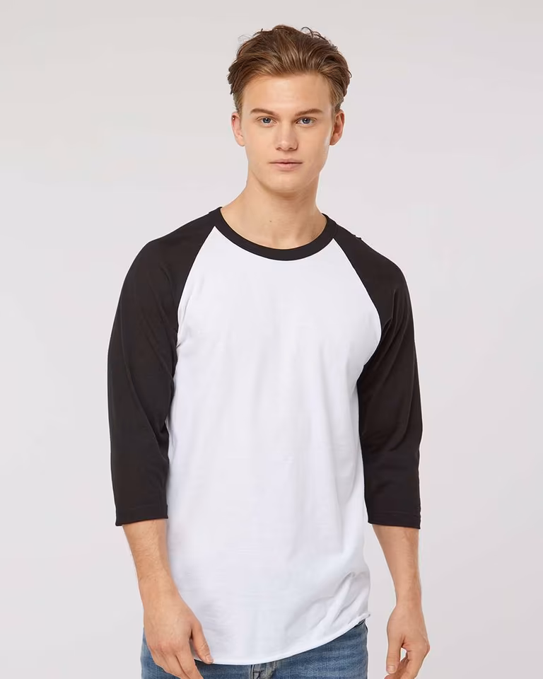Unisex Fine Jersey Raglan T-Shirt — White / Black