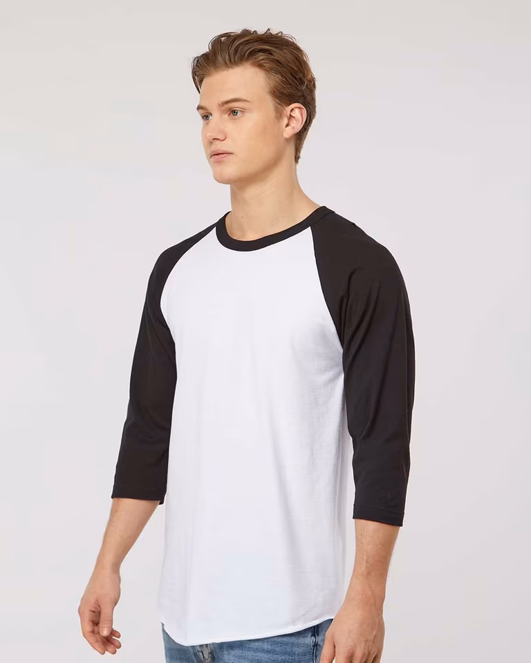 Unisex Fine Jersey Raglan T-Shirt — White / Black
