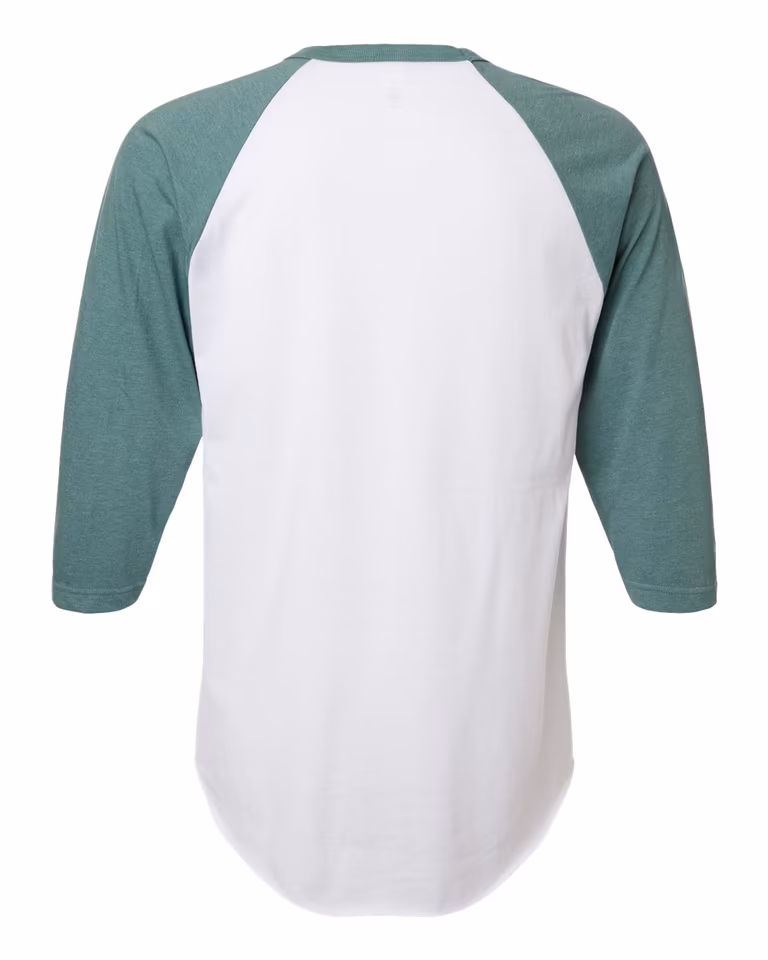 Unisex Fine Jersey Raglan T-Shirt — White/ Heather Seafoam