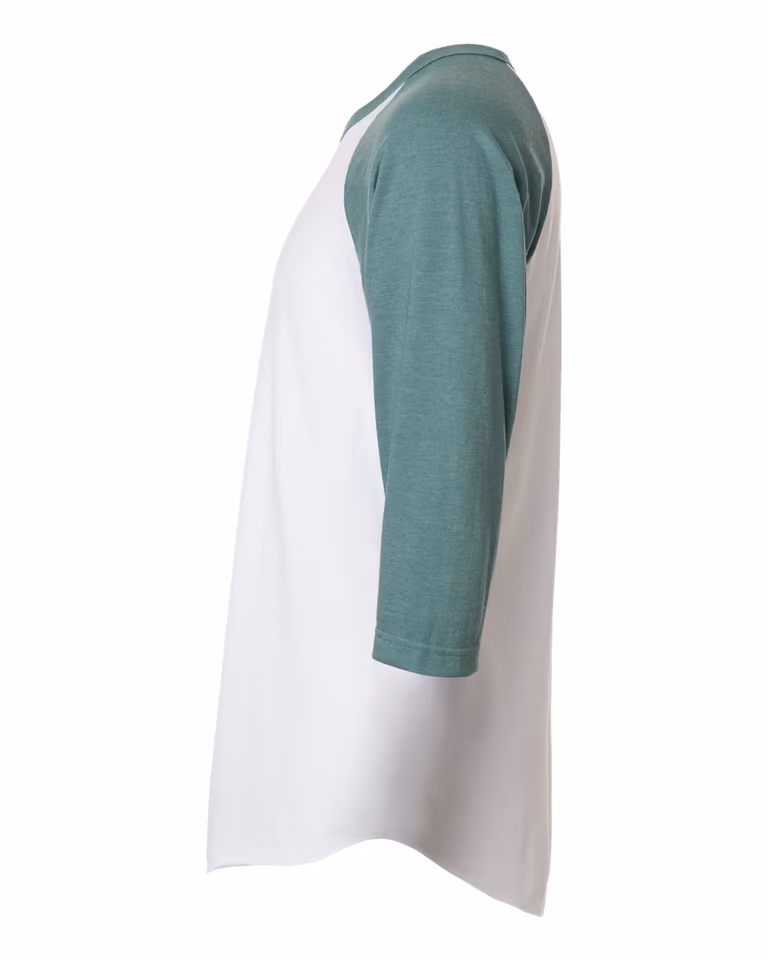 Unisex Fine Jersey Raglan T-Shirt — White/ Heather Seafoam